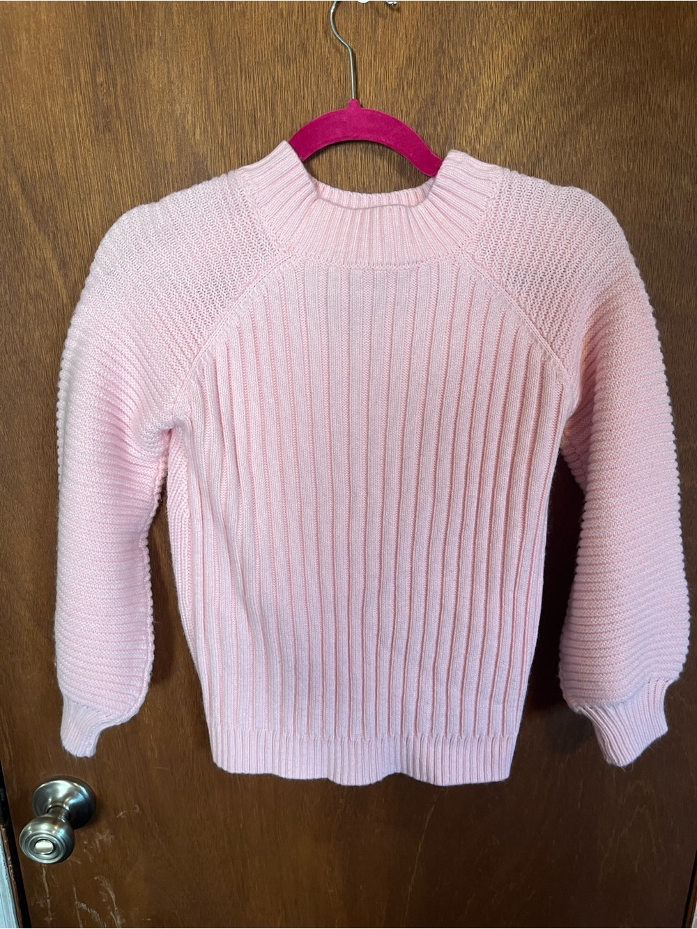 Girls' Pink Ribbed Crewneck Sweater
